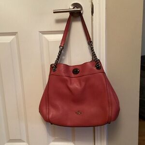 Coach Rose Leather Shoulder Bag with Chain-Strap Accents